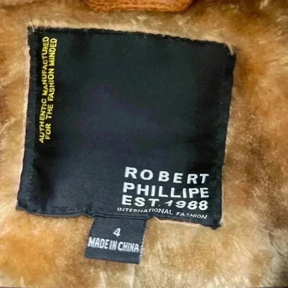 Robert Phillipe Brown‎ Faux Leather Kids Coat Jacket with Fur Hood Size 4 - Picture 4 of 5